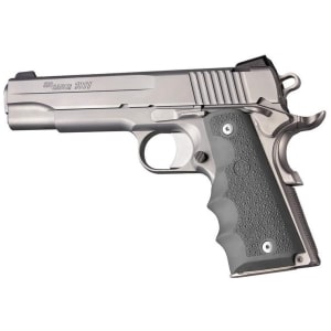 Hogue 1911 Government rubber handgun grips slate grey with finger grooves and cobblestone texture